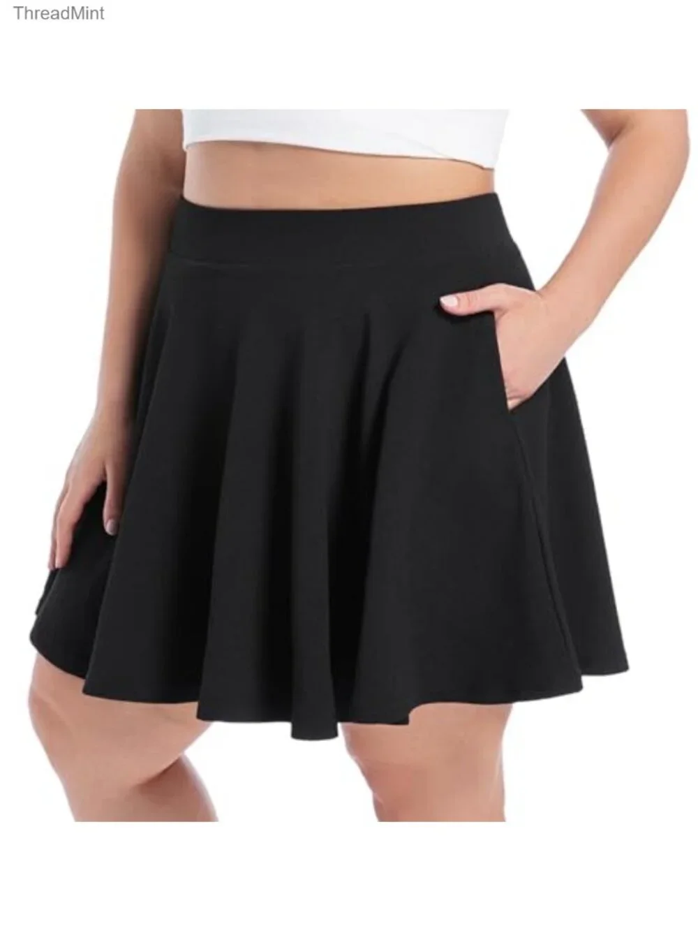 Plus Size Flared Pleated Skort with Pockets Built-in Shorts Stretchy